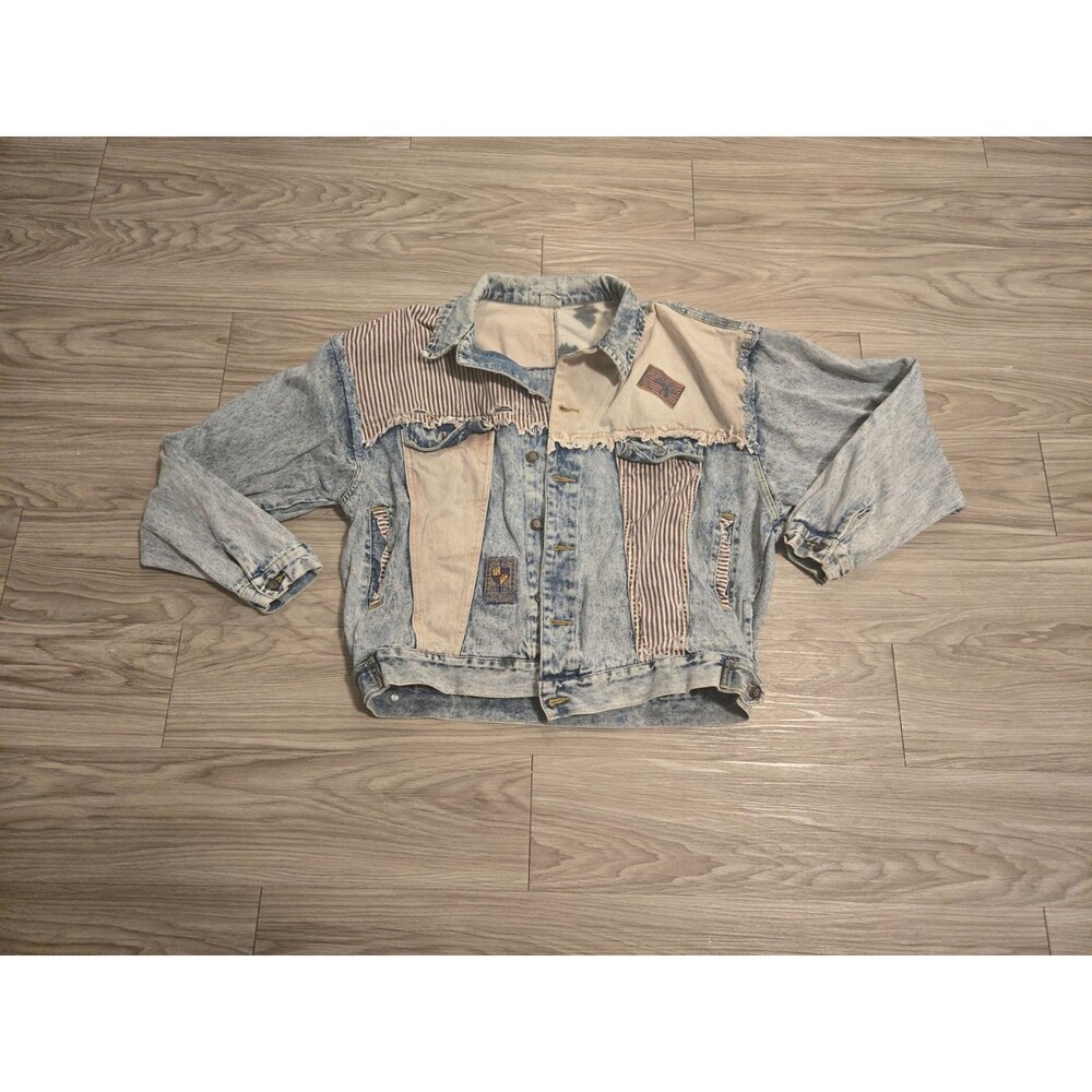 Vintage Kozmic Blues Patchwork Denim Jacket Women’s Size Large stressed Acid...